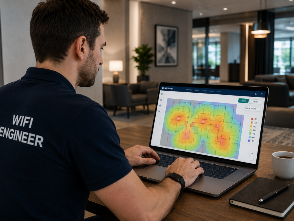 A WiFi Engineer investigating a heatmap