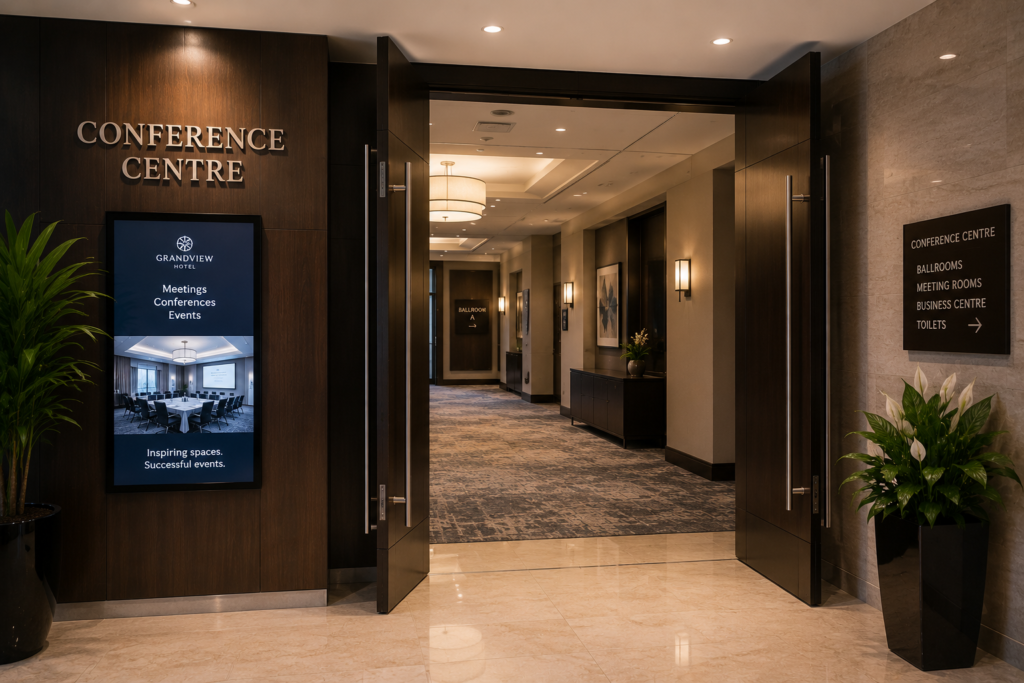 An entrance to a hotel conference centre