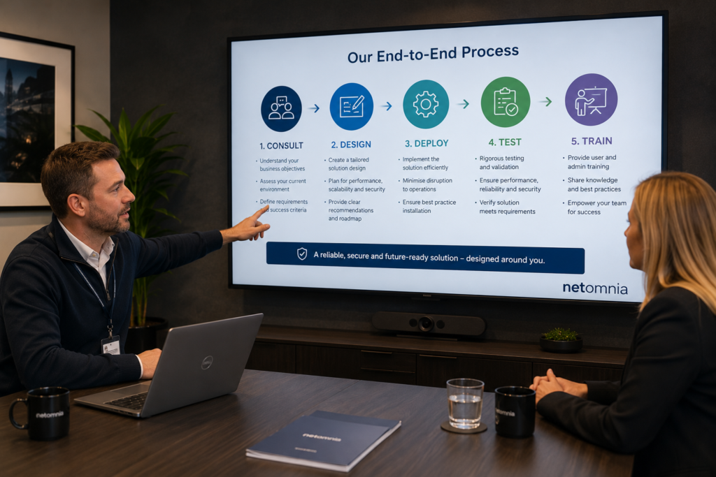 A project manager taking a customer through our end to end porcess