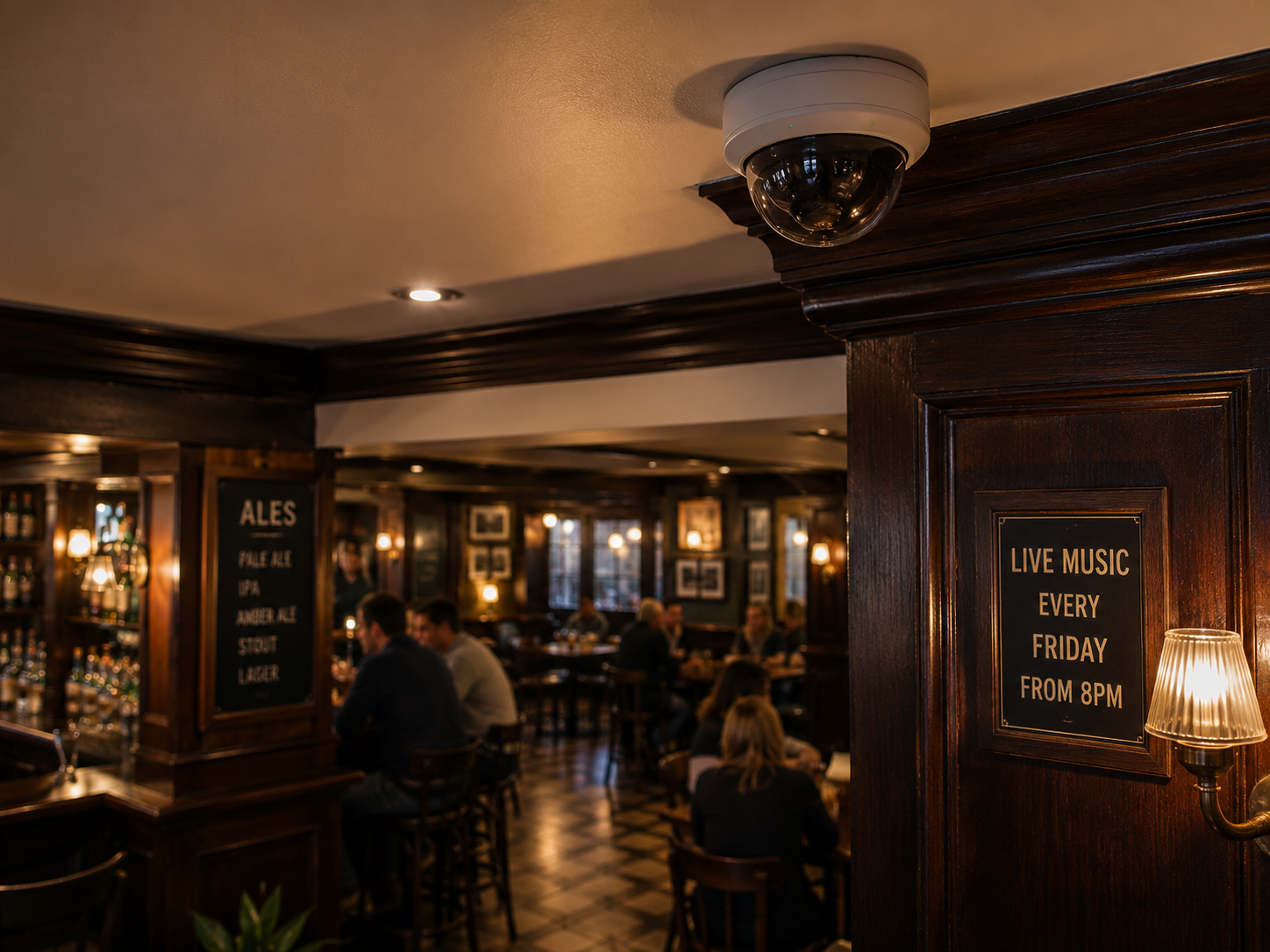 A CCTV camera in a smart pub