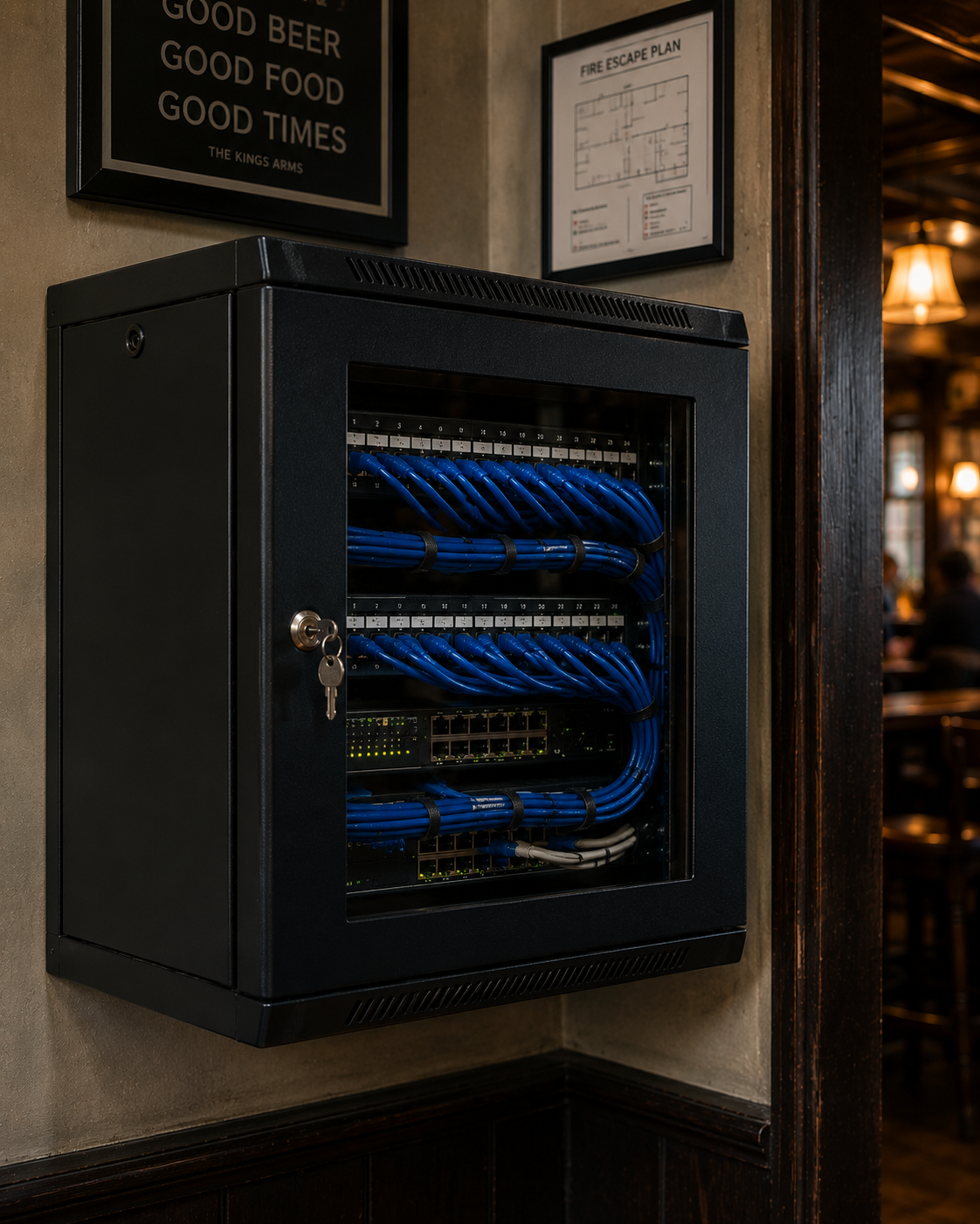 A secure data cabinet keep the data secure in a pub