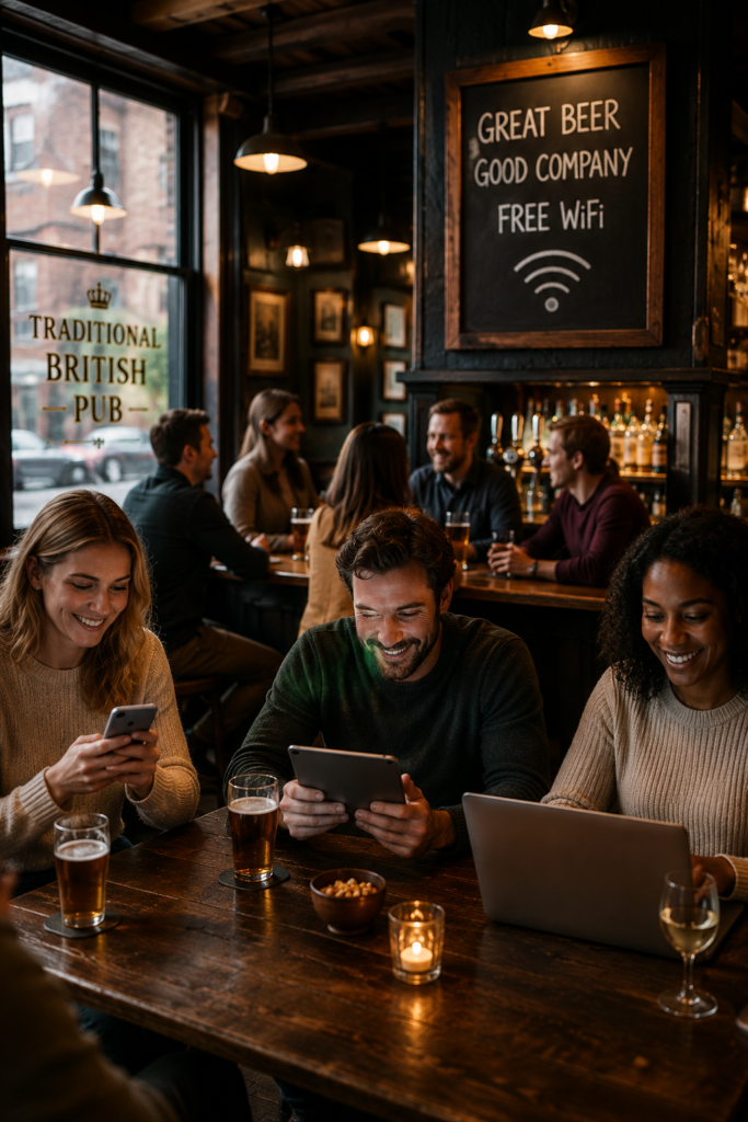 People Using Pub WiFi