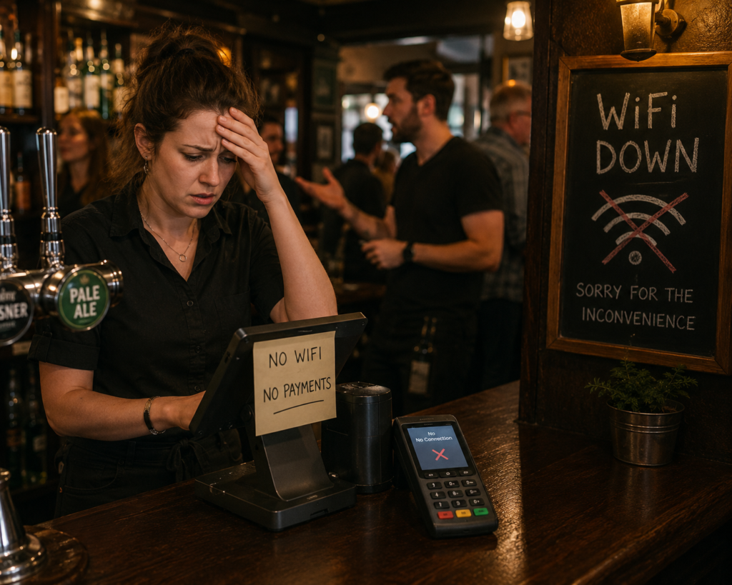 Staff frustrated as the wifi is down and no payments can be taken