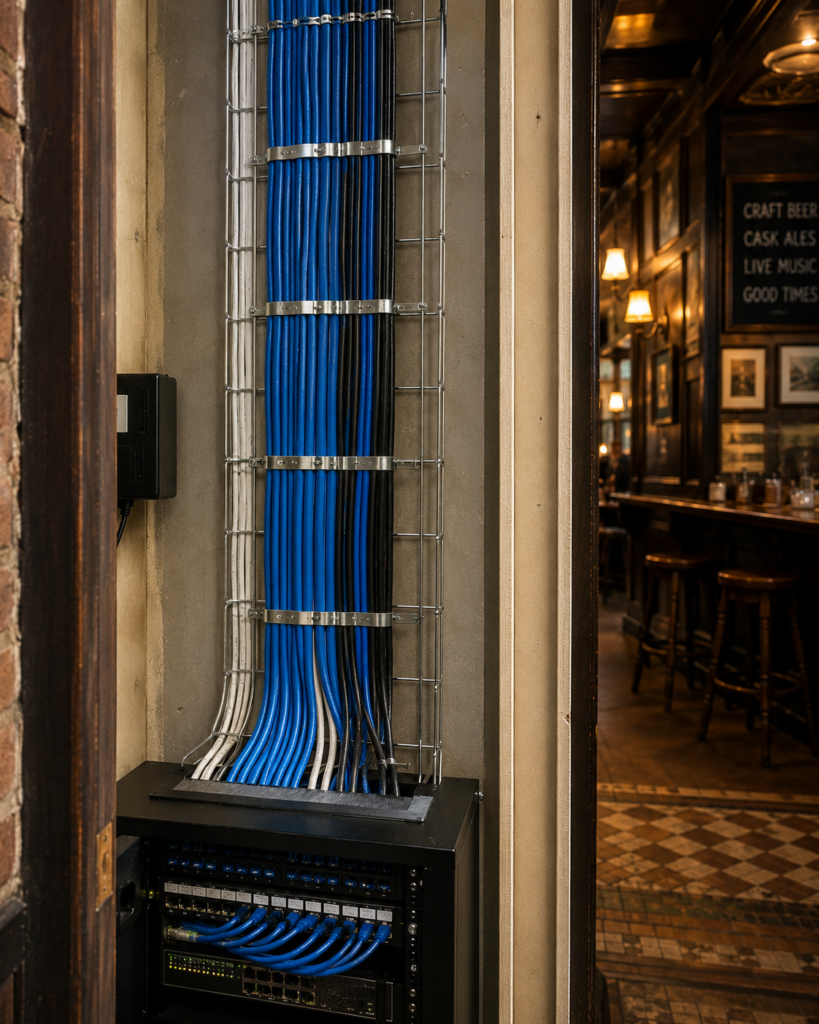 Structured cabling supplying connectivity to a pub