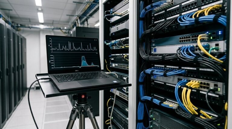 Engineer diagnosing a hospitality network bottleneck